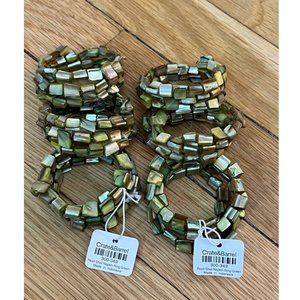 Crate and Barrel Pearl Shell Napkin Rings | Set of 6 | Green